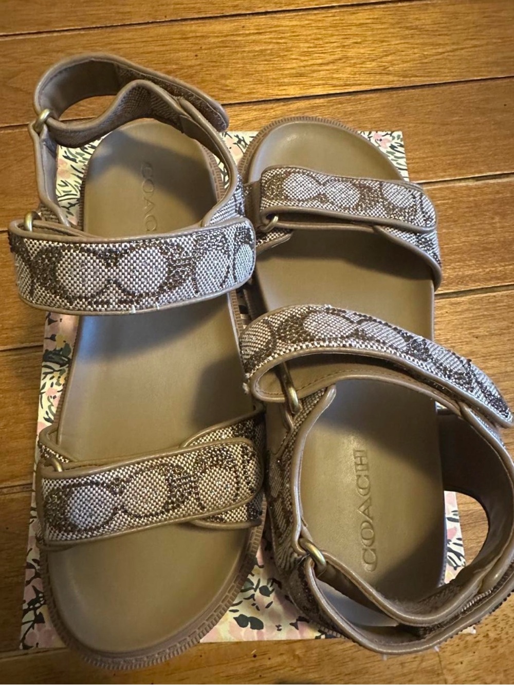 Coach Tan/Brown Signature Canvas Sport Sandals - Picture 4 of 6
